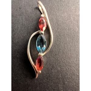 NEW Garnet and blue topaz sterling silver bypass pendant